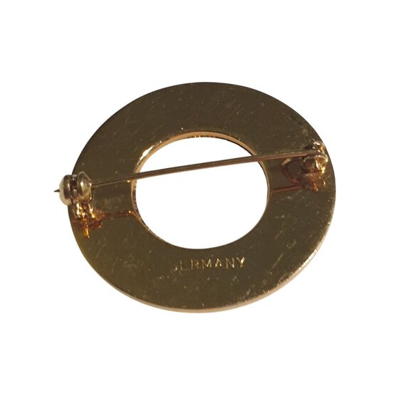 Vintage Gold Tone Round Textured Pin Brooch Germany Elegant Accessory MCM Gift - Picture 3 of 4